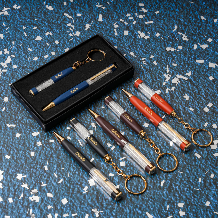 Engraved Cubic Zirconia Pen and Keychain Gift Set | Zestpics