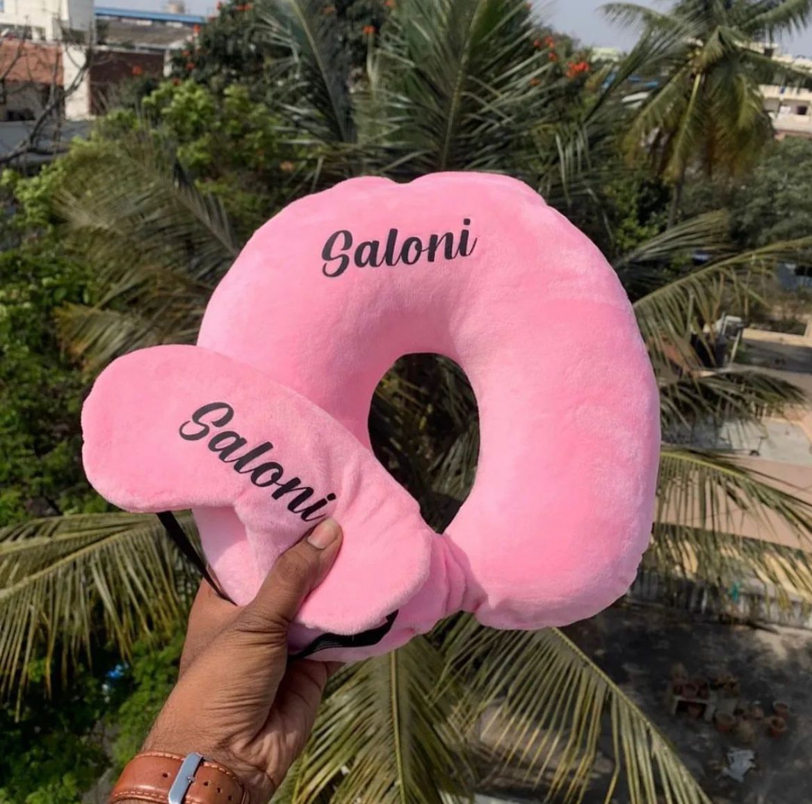 Personalized Travel Pillow & Eye Mask Set (Velvet) | Zestpics 