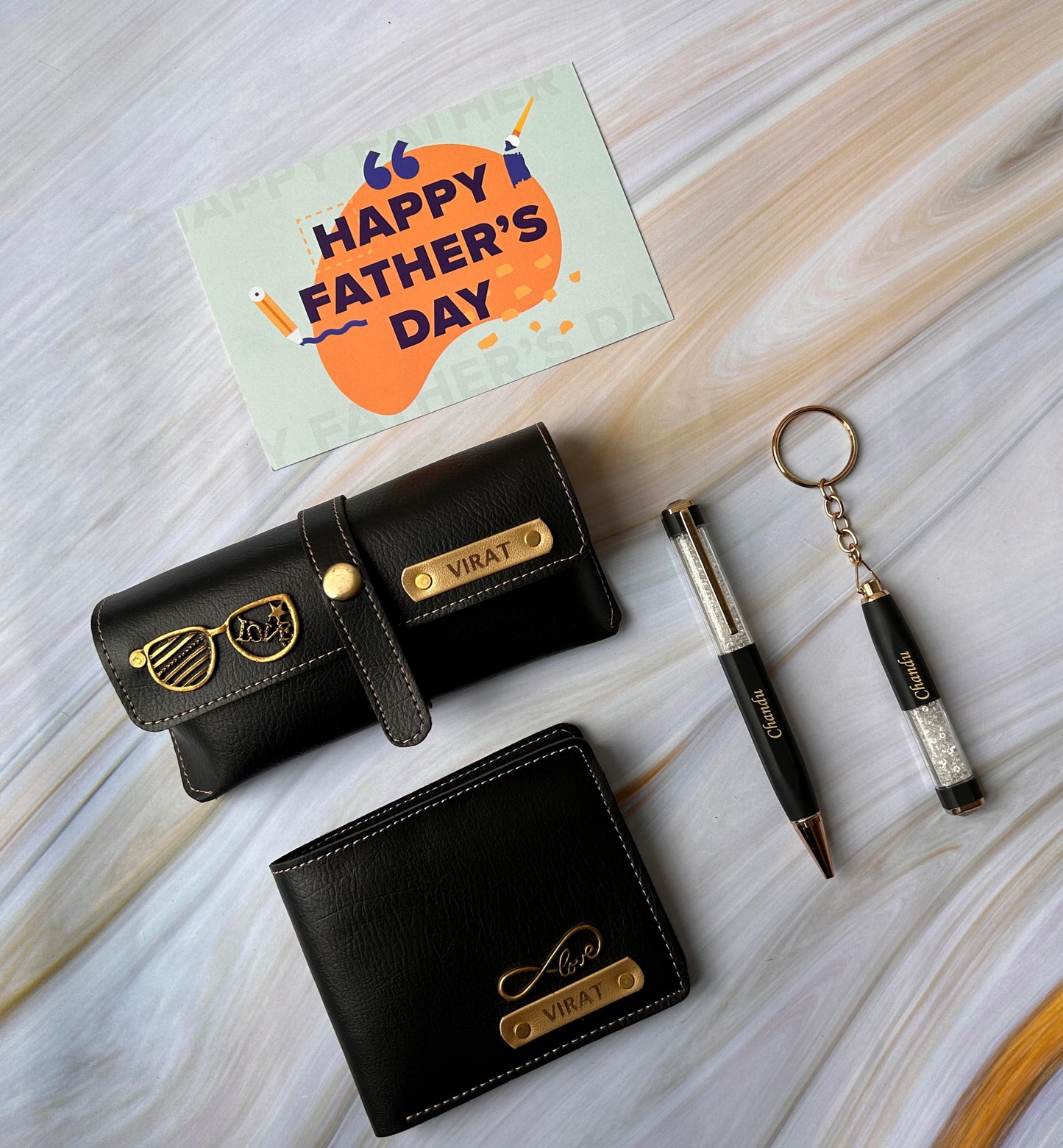 Personalized Father's Day Gift Set: Wallet, Pen, Keychain & Case (₹1499) | Zestpics