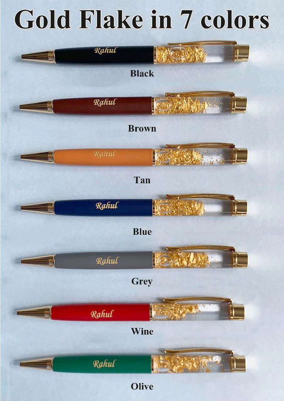 Personalized Gift Combo – Gold Flake Pen And Keychain Combo – Name on Pen & Keychain – Gift For Employee – Corporate Gift