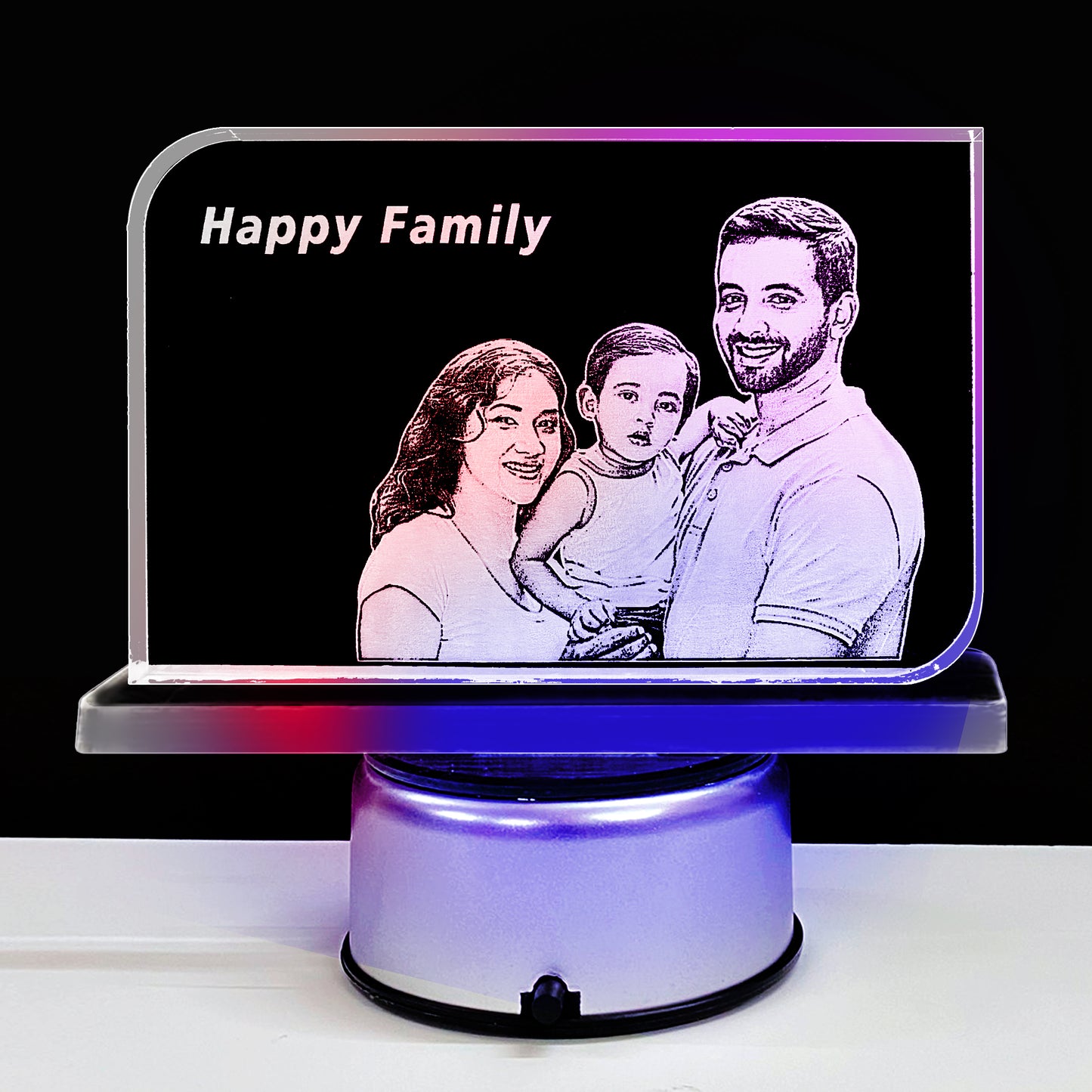 Buy 15x10x1.2 Rectangle 2D Crystal | Happy Family 2D Photo Crystal online at Zestpics|India