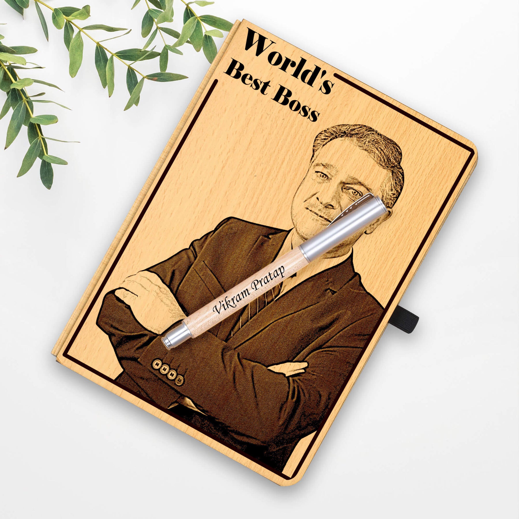 Pen Holder World's Best Boss Personalised Wooden Pen 