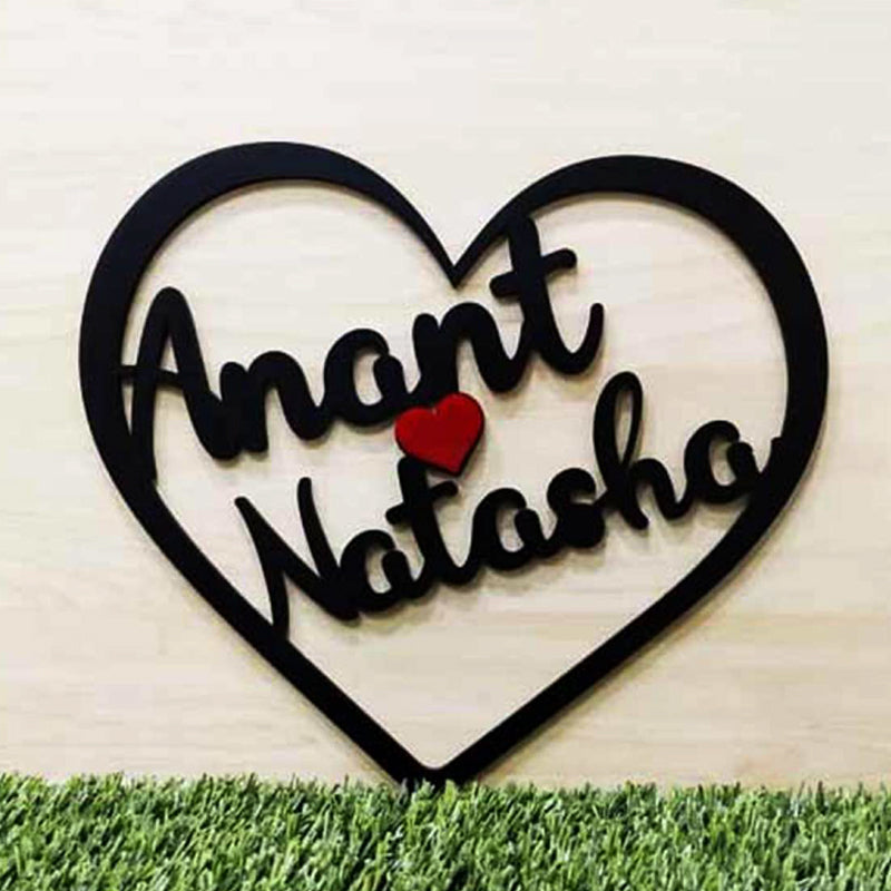 Personalized Custom Wooden Engraved Heart Shape Couple Name Wall Hanging Anniversary Gifts | Zestpics