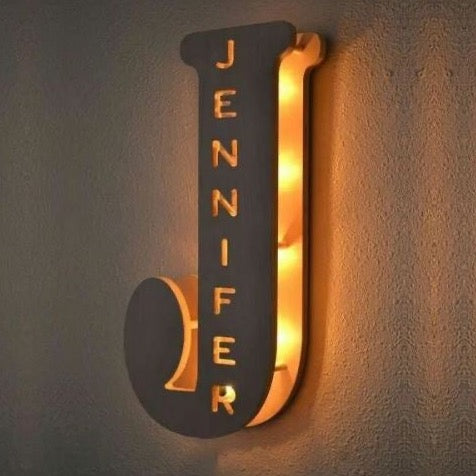 Name in Lights, Personalized Custom Wooden Engraved Name Wall Night Lights | Zestpics