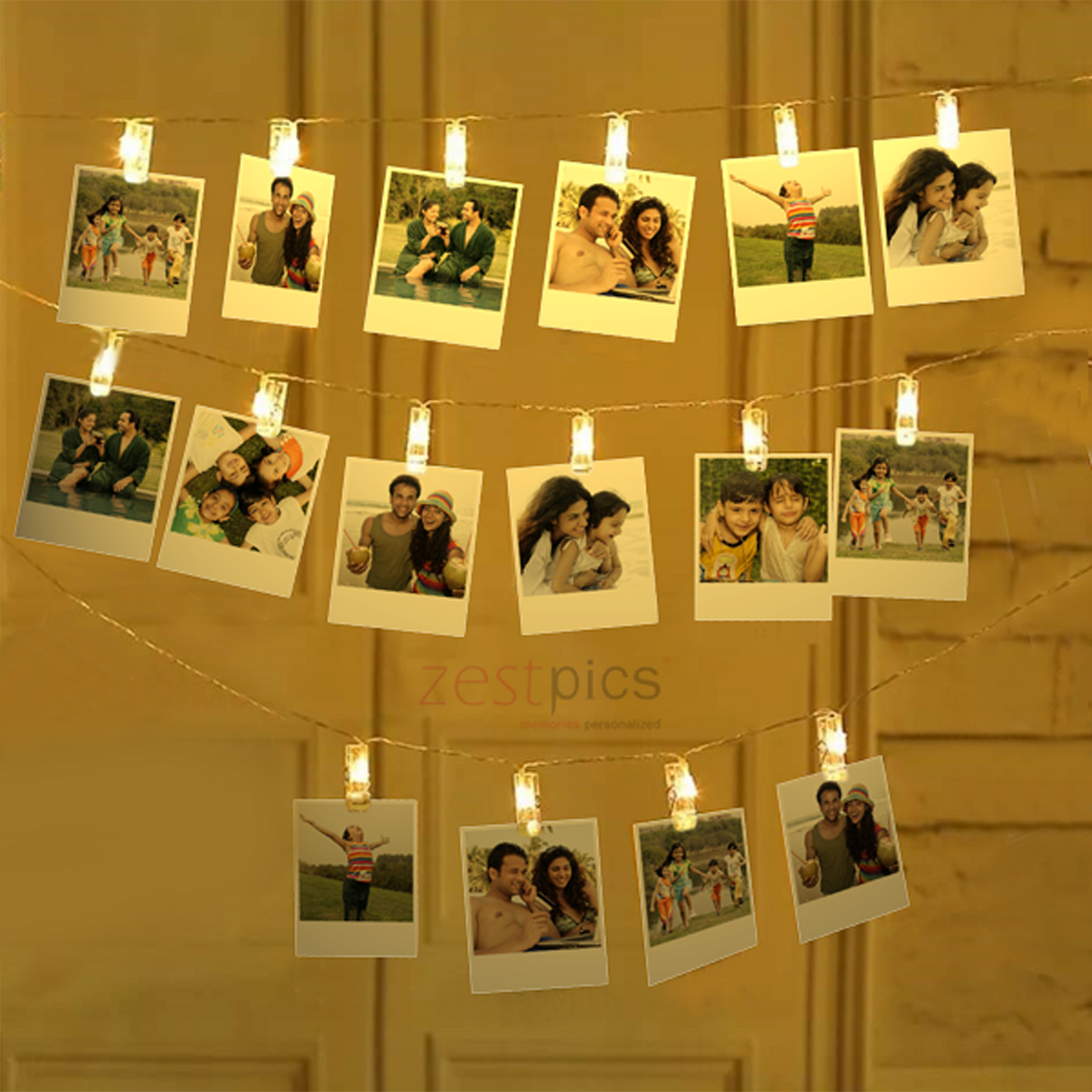 Polaroid Prints with Fairy Lights | Polaroid Prints with LED Photo Clips | Zestpics |  polaroid hanging clips, photo string, photo clips, polaroid hanging, polaroid display frame, polaroid string lights