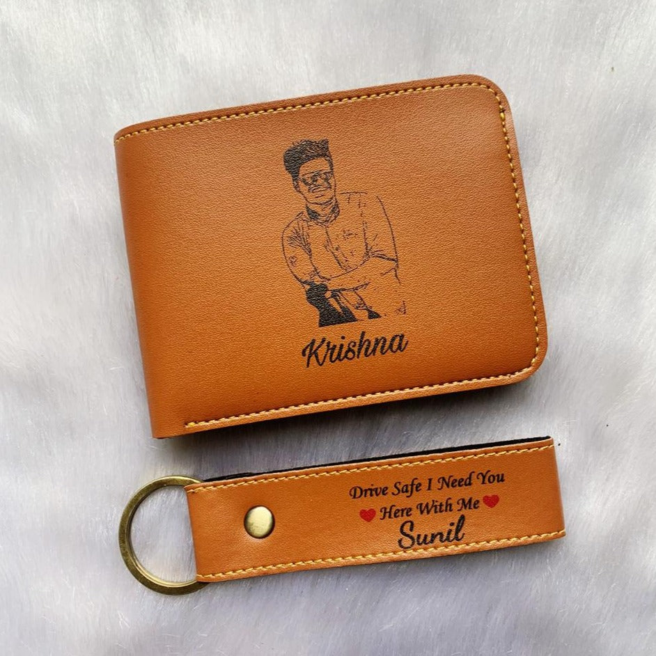 Gift for Brother, Birthday  Gift for Brother, Rakhi Gifts for Brother, Personalised Men Printed Wallet with Keychain Combo - Zestpics